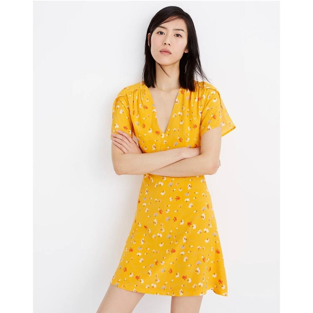 MADEWELL Silk Belladonna Floral Gold Dress